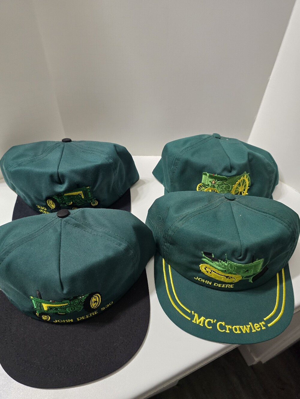 90's John Deere Dark Green and Yellow Tractor Caps - Lot of 4